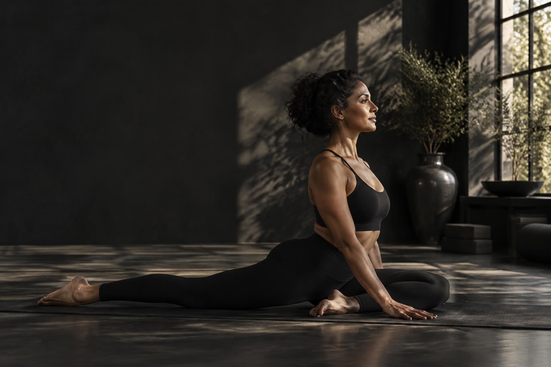 Arvinder practicing yoga in a sunlit studio